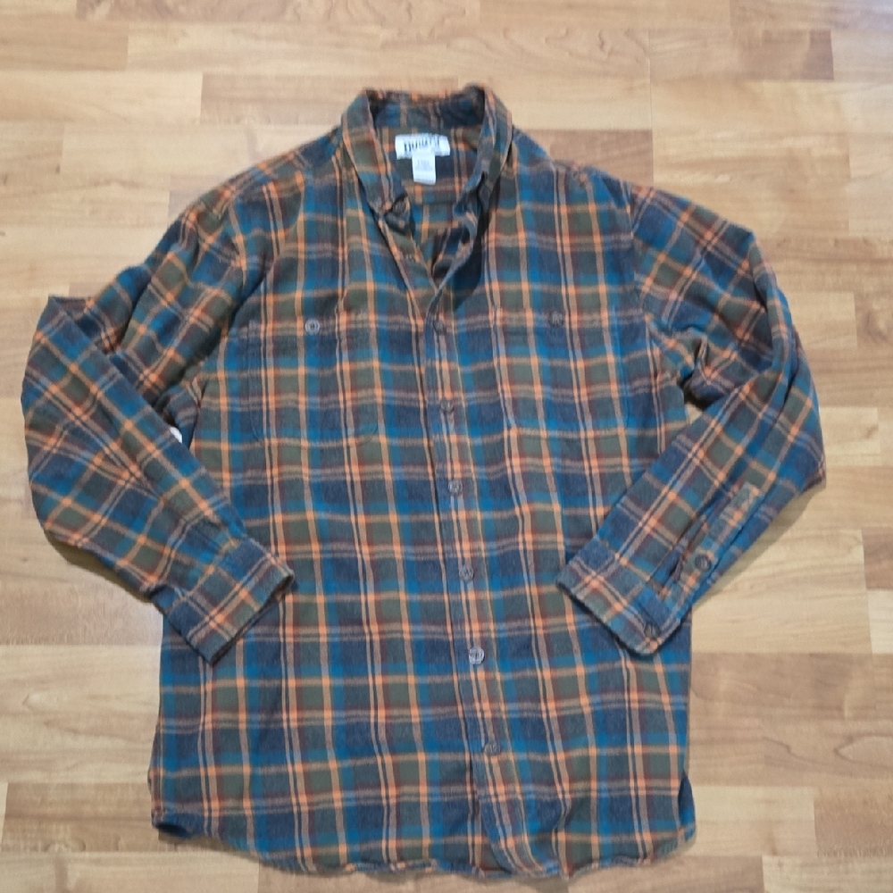 Plaid Button-Up Shirt in Teal and Orange